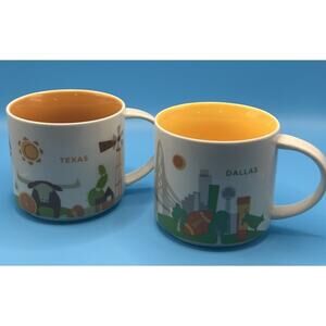 Starbucks You Are Here Set Of 2 Mugs Cup Dallas & Texas Coffee Tea Collectible